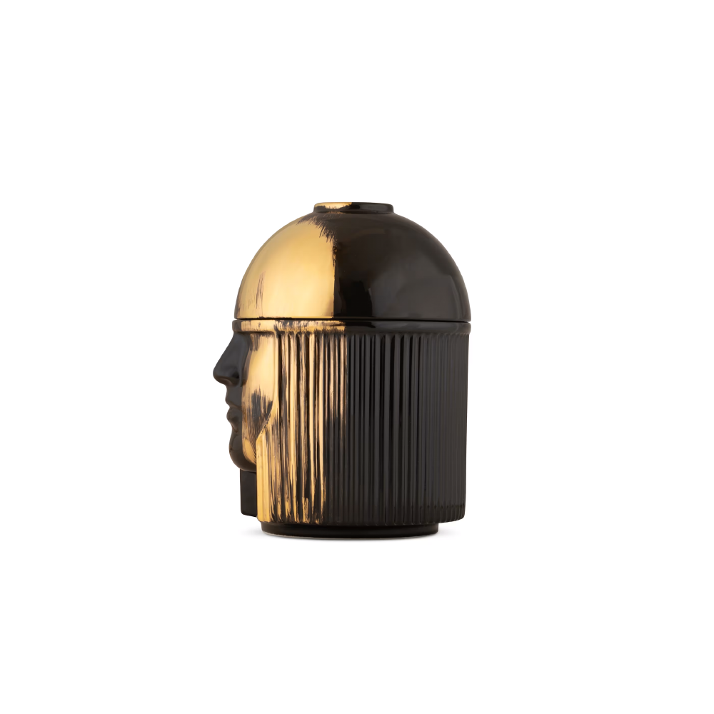 Ginori 1735 L'Amazzone porcelain charcoal-gold diffuser holder at Archideco Interior Gallery