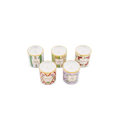 Discover the enchanting world of the Profumi Luchino Set of Scented Room Candles by Ginori 1735, a luxury collection of five designer candles created in collaboration with British artist and designer Luke Edward Hall. This exclusive set brings together the signature fragrances of Fox Thicket Folly, La Gazelle d'Or, Rajathra Palace, Rain Rock Creek, and Palazzo Centauro, creating a captivating journey through imaginary landscapes and unforgettable atmospheres.