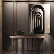 Defined by a sleek marble top resting on a rhythmic composition of slender looped metal legs, Iris transforms a functional silhouette into a sculptural statement. The airy U-shaped bases — rendered in contrasting dark and brushed gold finishes — create a sense of weightlessness and movement beneath the solid stone surface. Noble materials including marble and metal are brought together with balance and precision, reflecting Medea's commitment to harmonious design and meticulous artisan execution.