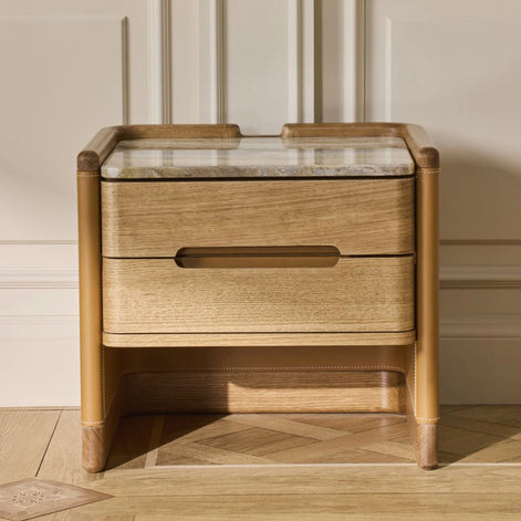 The Jacques Bedside Table by Medea 1905, designed as part of the Tara Bernerd for Medea 1905 Collection, combines architectural simplicity with sophisticated material detailing and a distinctly crafted character.