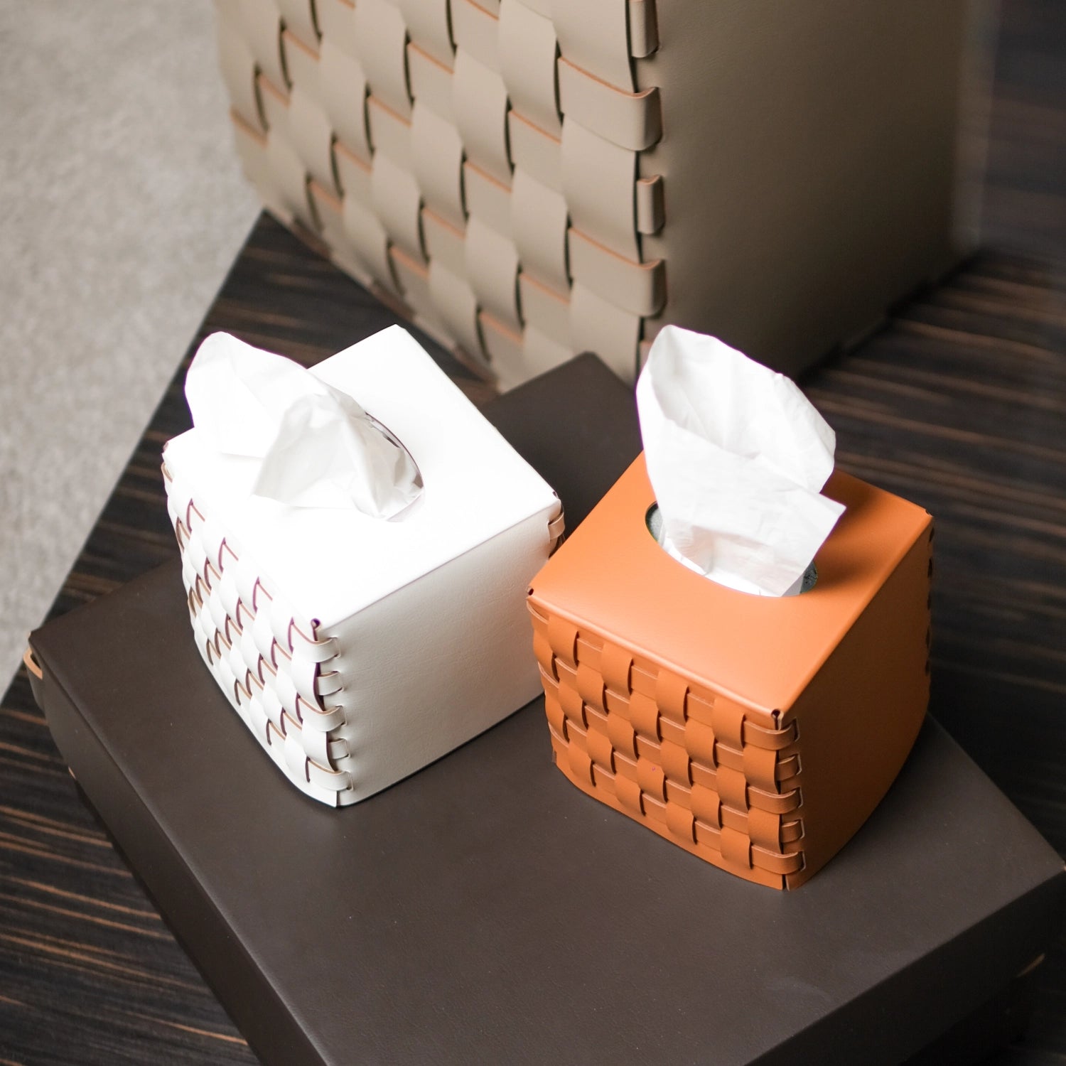 Bottega Napkin Holder in Natural Recycled Leather