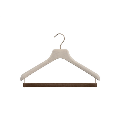 Hanger for shirts, polos and pullovers with a velvet covered bar for trousers
