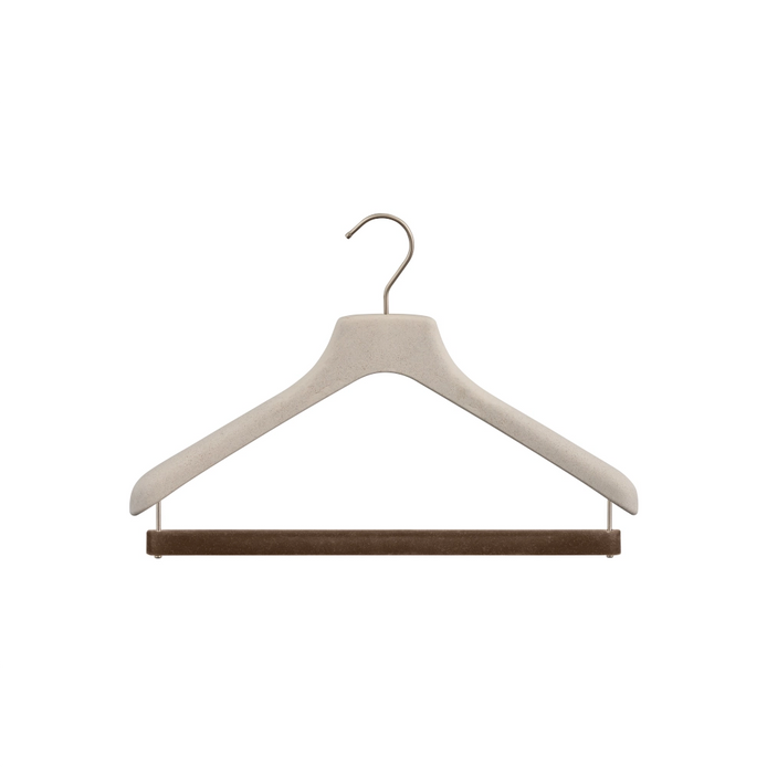 Hanger for shirts, polos and pullovers with a velvet covered bar for trousers