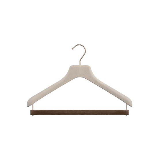 Hanger for shirts, polos and pullovers with a velvet covered bar for trousers