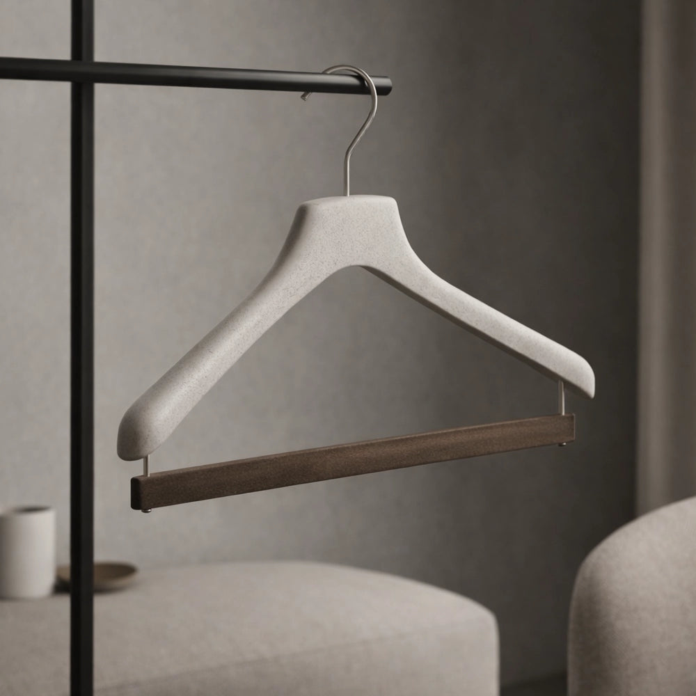 Hanger for shirts, polos and pullovers with a velvet covered bar for trousers