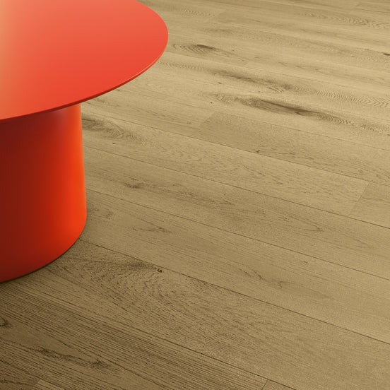Corà Collezione 150 Argilla clay toned brushed European oak parquet with UV Oil finish from Archideco Interior Gallery, Riga.