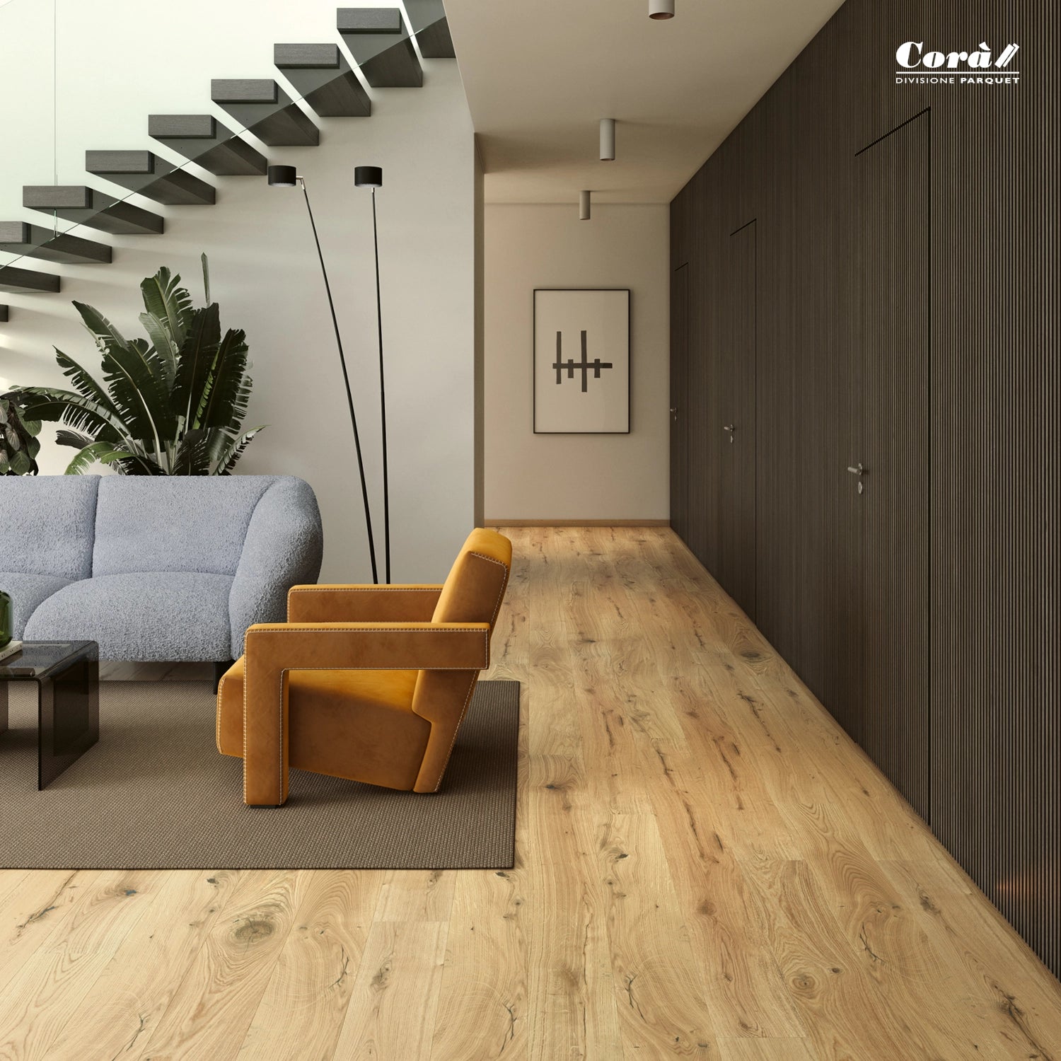 Corà Collezione 190 Naturale warm character grade European oak parquet with long brushed planks at Archideco Riga