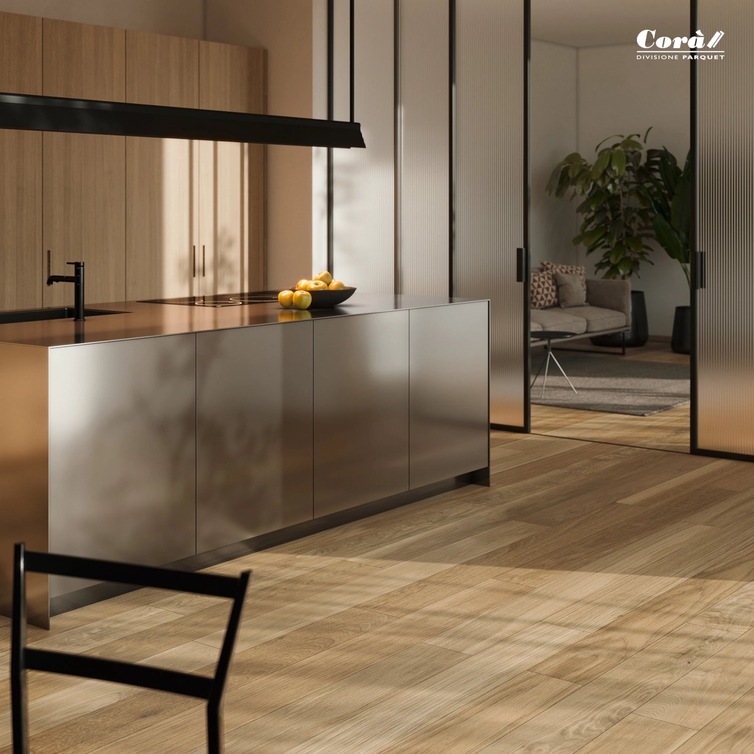 Corà Collezione 190 Polvere taupe beige brushed European oak parquet with matt UV Oil finish at Archideco Riga