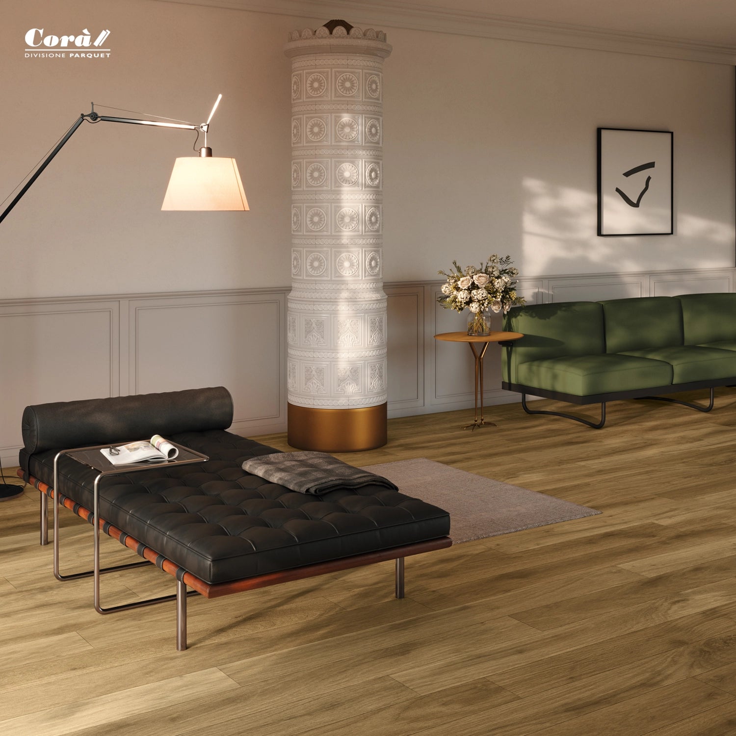 Corà Collezione 190 Terra earthy brown brushed European oak parquet with matt UV Oil finish from Archideco Riga