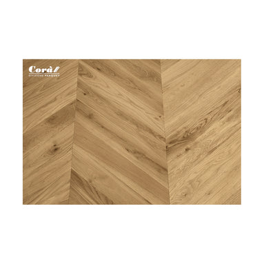 Corà Rovere Sensi Crystal Touch Natural European oak parquet in a chevron-style layout from Archideco Riga