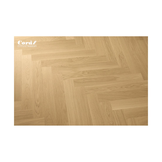 Corà Rovere Sensi Soft Touch matte European oak parquet in a geometric floor layout from Archideco Riga