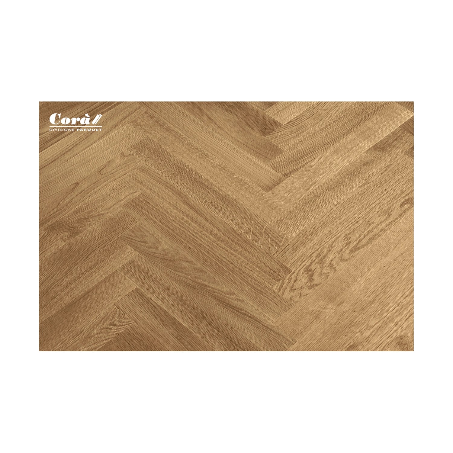 Corà Rovere Sensi Crystal Touch Natural European oak parquet in a chevron-style layout from Archideco Riga