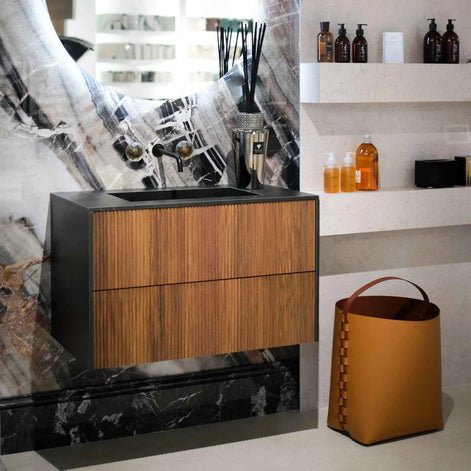 Karol Vanity Unit in Noce Canaletto Rigato with Gres Sink