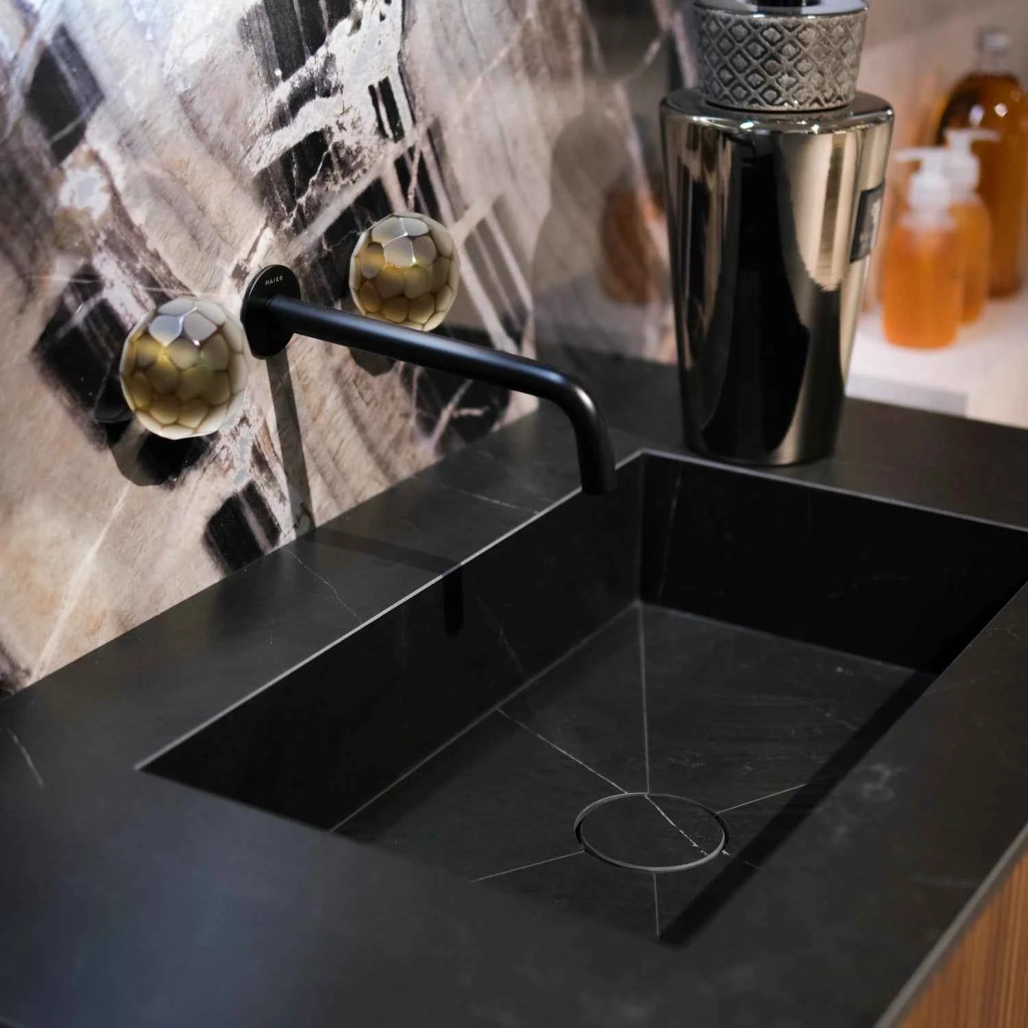 Karol Vanity Unit in Noce Canaletto Rigato with Gres Sink
