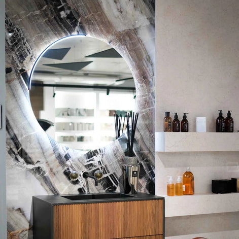 Arblu LOL Wall-Mounted Round Bathroom Mirror + Curvi 85