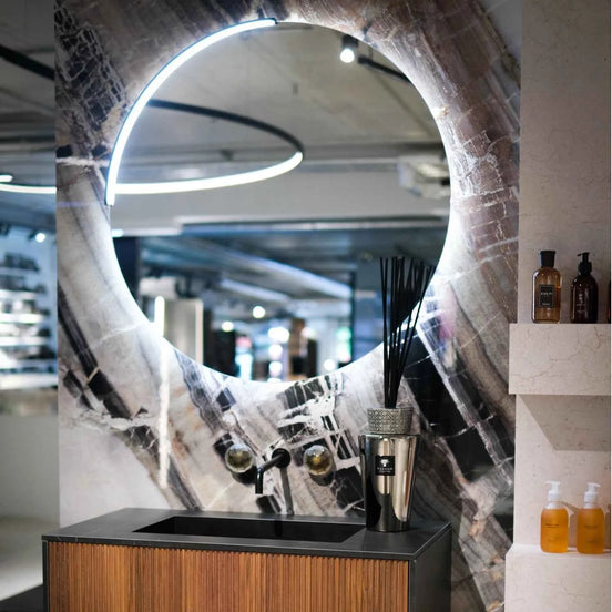 Arblu LOL Wall-Mounted Round Bathroom Mirror + Curvi 85