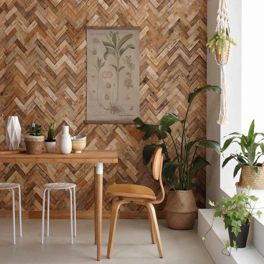 Wonderwall Studios Herringbone Salvaged Pine Wood Wall Panel