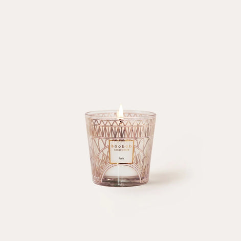 Limited edition Baobab Collection My First Baobab Paris scented candle, 190 g. A refined floral fragrance inspired by spring in Paris with linden blossom and chestnut tree notes, presented in an elegant pink and gold glass vessel. Archideco Interior Gallery | archideco-interior.com