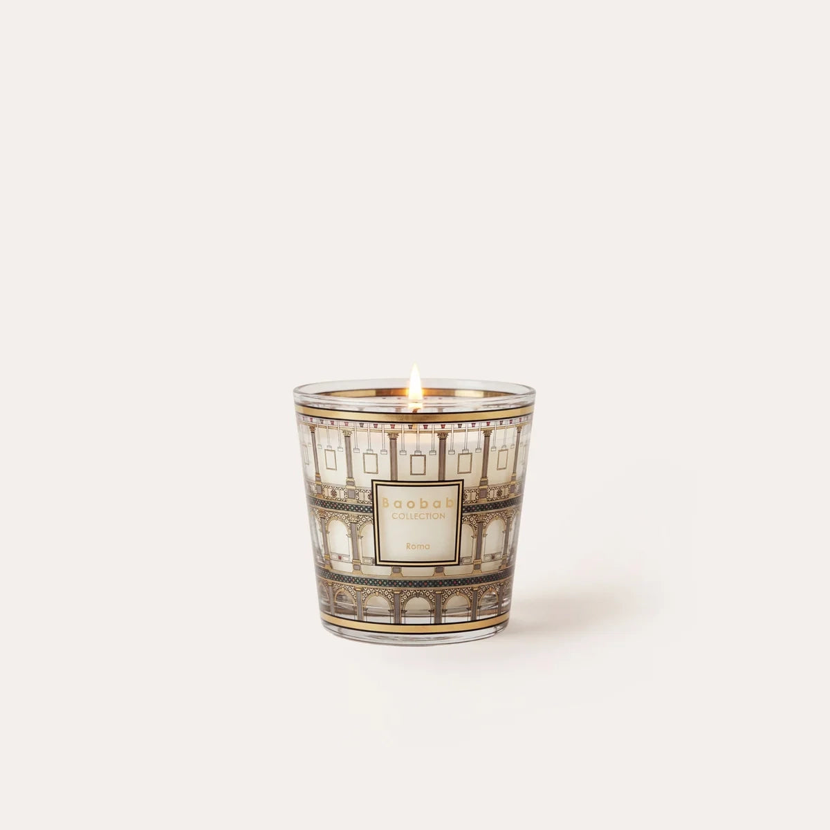 Limited edition Baobab Collection My First Baobab Roma scented candle, 190 g. A sophisticated fragrance of patchouli, tonka bean, and coriander presented in an elegant glass inspired by Rome's iconic Colosseum and Renaissance architecture. Archideco Interior Gallery | archideco-interior.com