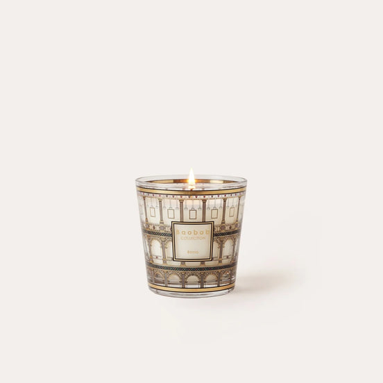 Limited edition Baobab Collection My First Baobab Roma scented candle, 190 g. A sophisticated fragrance of patchouli, tonka bean, and coriander presented in an elegant glass inspired by Rome's iconic Colosseum and Renaissance architecture. Archideco Interior Gallery | archideco-interior.com