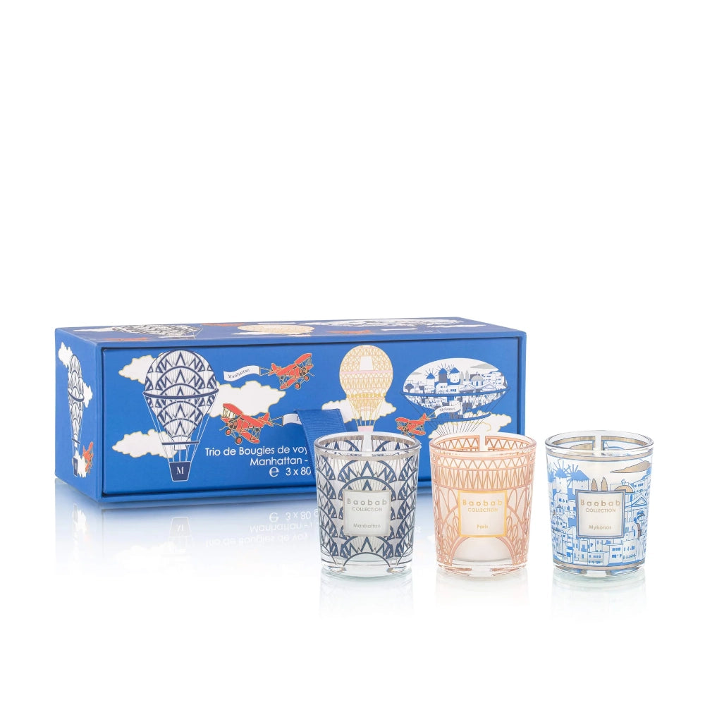 Trio travel candles Manhattaan-Paris-Mykonos