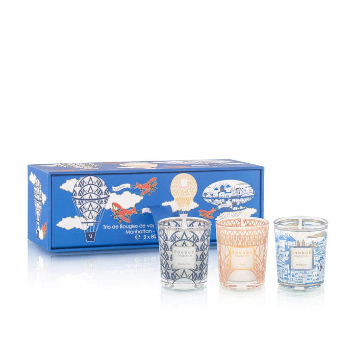 Trio travel candles Manhattaan-Paris-Mykonos