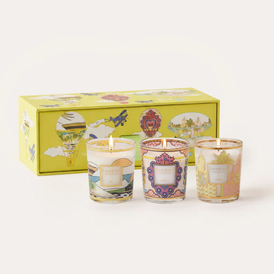 Limited edition Baobab Collection Trio Travel scented candle gift set featuring Rio, Mexico, and Miami. Discover tropical, gourmand, and woody fragrances in three elegant candles inspired by Latin America and South Beach. Archideco Interior Gallery | archideco-interior.com