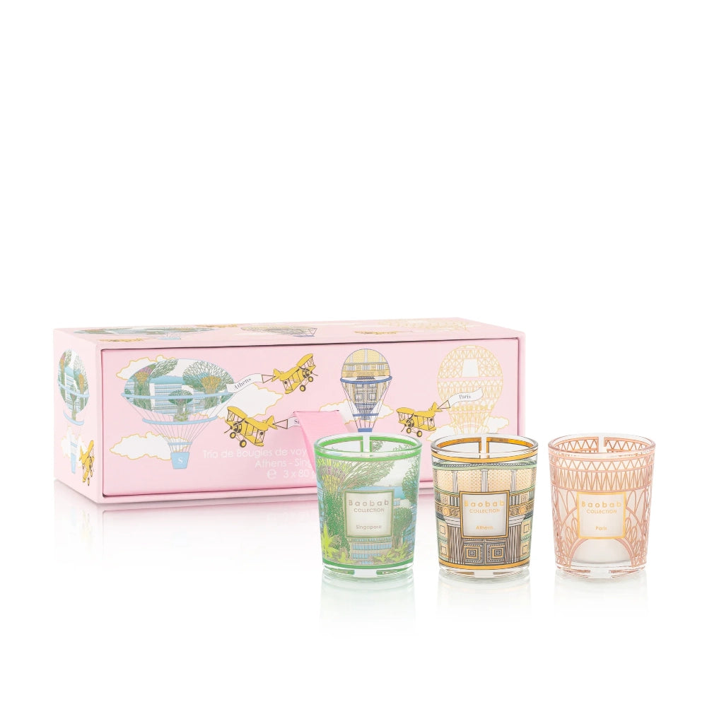 Trio travel candles Singapore-Athens-Paris