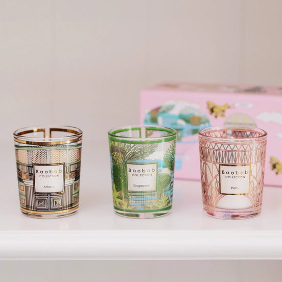 Trio travel candles Singapore-Athens-Paris