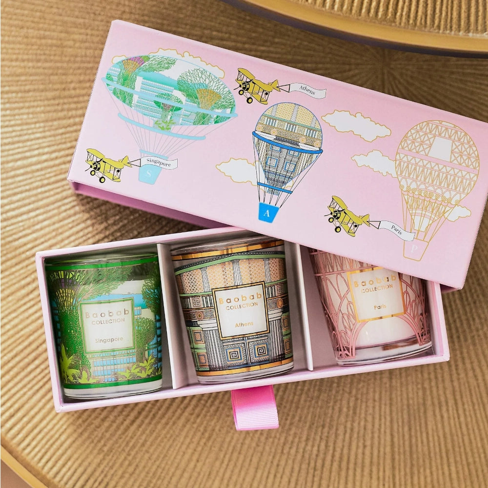 Trio travel candles Singapore-Athens-Paris