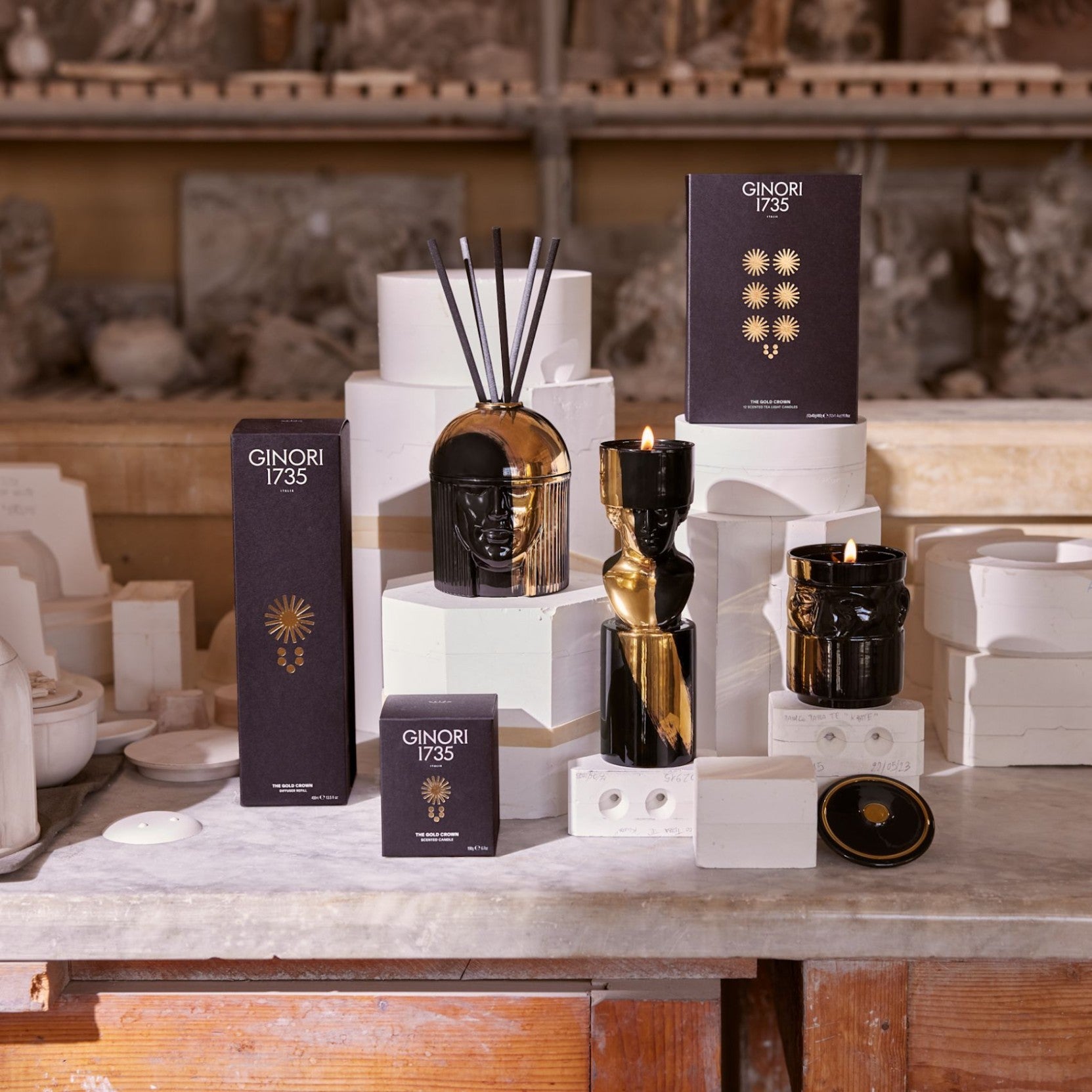 Ginori 1735 L'Amazzone Porcelain Charcoal-Gold Diffuser Holder