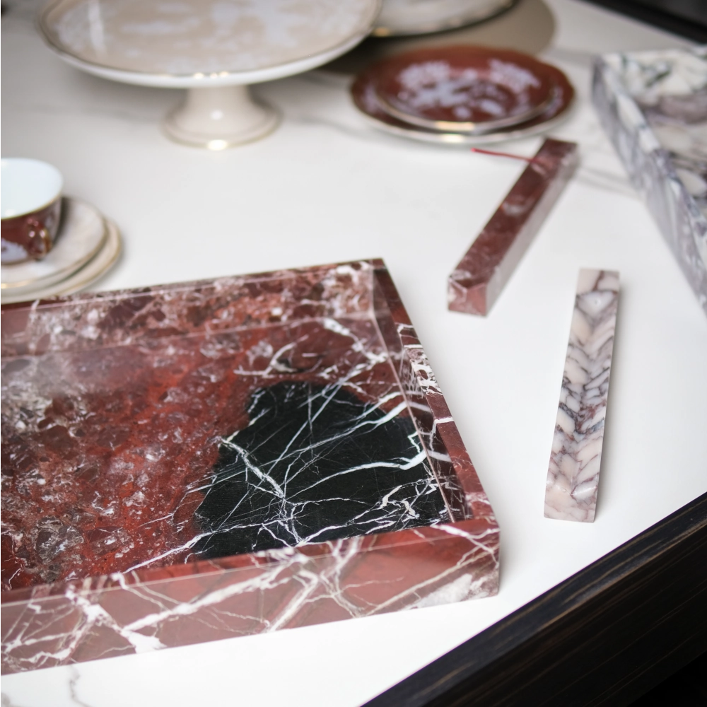 Burgundy Marble Square Tray